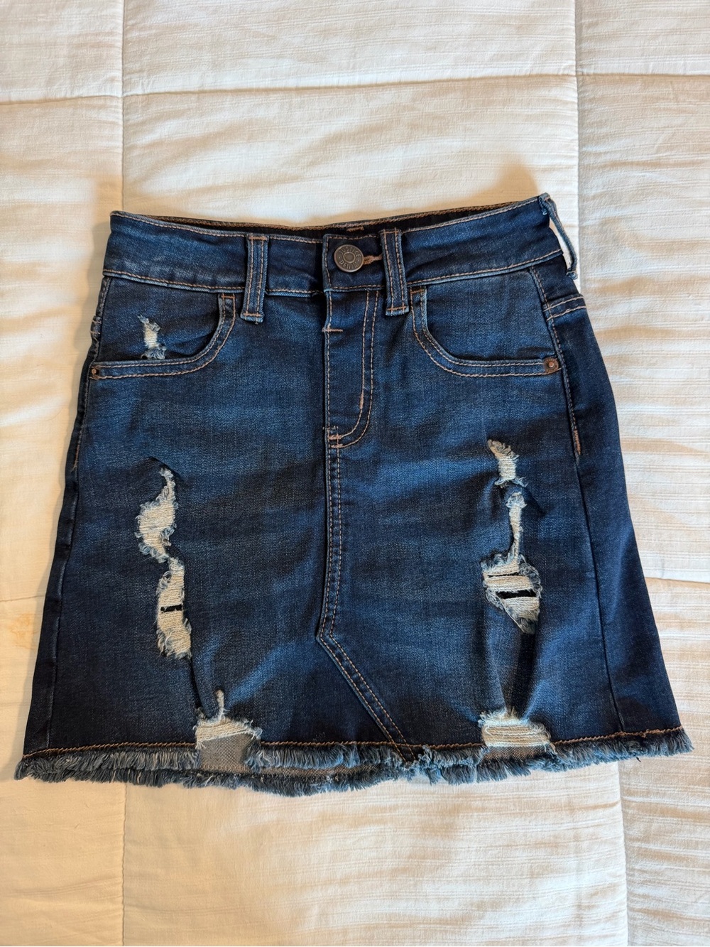 Justice Dark Blue Distressed Denim Mini Skirt